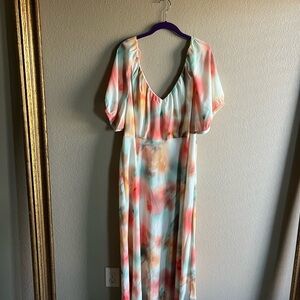 Brand New Banana Republic Floral Watercolor V-Neck Maxi Dress in Coral & Mint